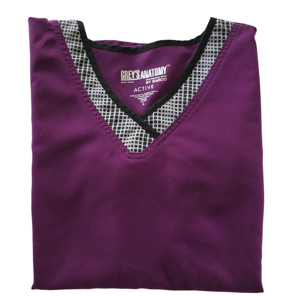 Greys Anatomy Active Purple Scrub Top Medical Uniform V Neck Womens Large - Picture 1 of 5